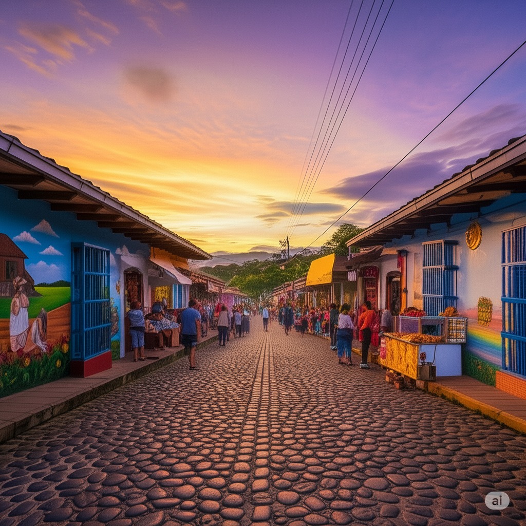 Calles empedradas y cafetales en Apaneca rodeados de montañas verdes